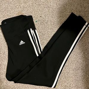 Womens Adidas Climalite Black Full Legth Leggings Size L Striped